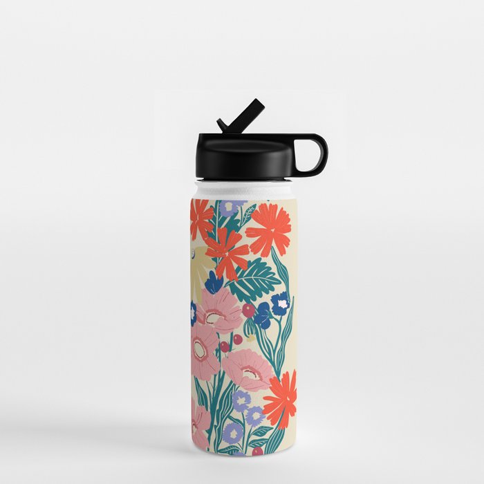 Minimalist Vibrant Wildflower Close Up - Modern Botanical Art with Bold Colors Water Bottle Gallery Image 1