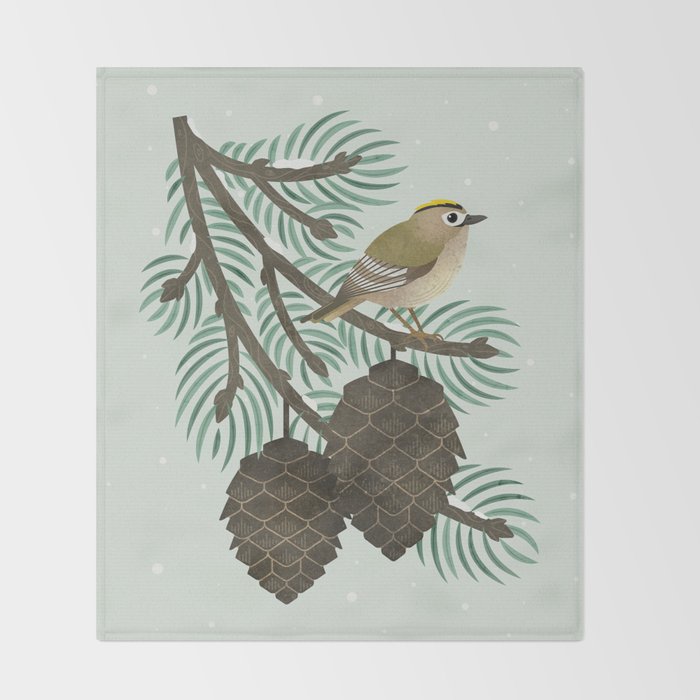 Goldcrest in the Winter Pines Throw Blanket Gallery Image 2