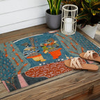 Women In The Forest Indian Painted Illustration Outdoor Rug Gallery Image 2