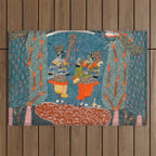 Women In The Forest Indian Painted Illustration Outdoor Rug Gallery Image 1