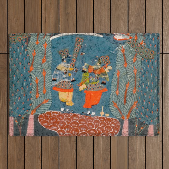 Women In The Forest Indian Painted Illustration Outdoor Rug Gallery Image 1