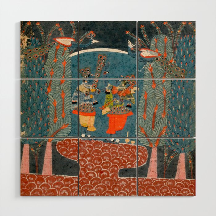Women In The Forest Indian Painted Illustration Wood Wall Art Gallery Image 1