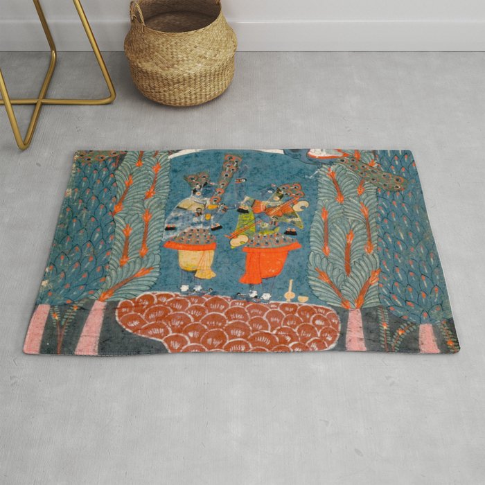 Women In The Forest Indian Painted Illustration Rug Gallery Image 1