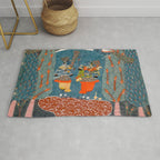 Women In The Forest Indian Painted Illustration Rug Gallery Image 1
