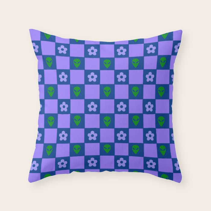 Alien Daisy Checkerboard Throw Pillow Gallery Image 6