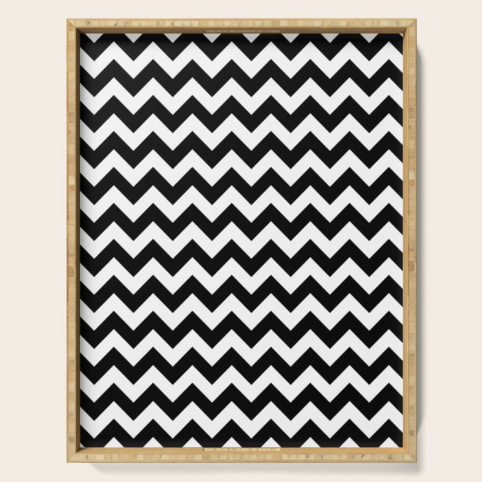 Chevron Black & White Serving Tray Gallery Image 1