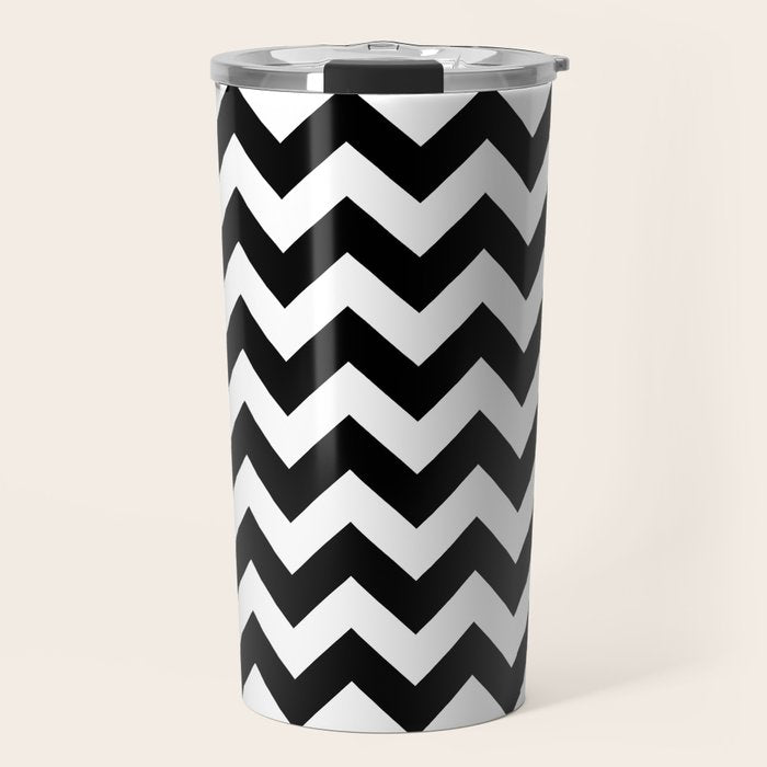 Chevron Black & White Travel Mug Gallery Image 1