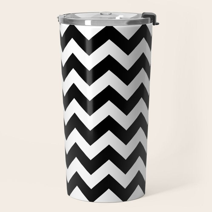 Chevron Black & White Travel Mug Gallery Image 2