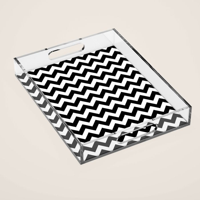 Chevron Black & White Acrylic Tray Gallery Image 1