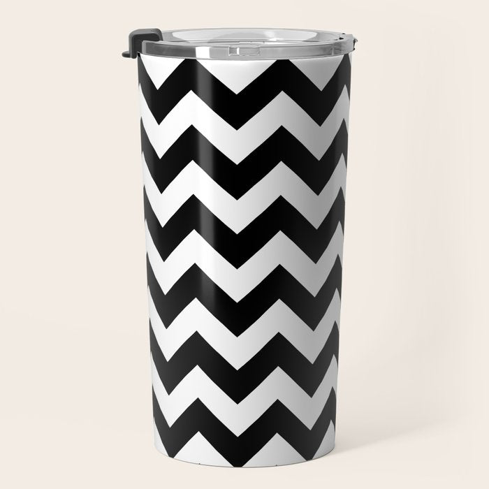 Chevron Black & White Travel Mug Gallery Image 3