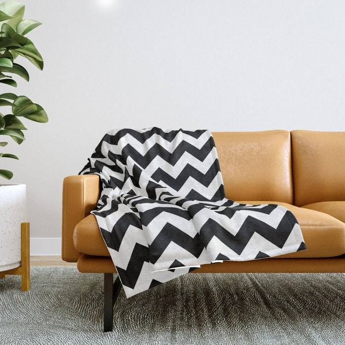 Chevron Black & White Throw Blanket Gallery Image 1