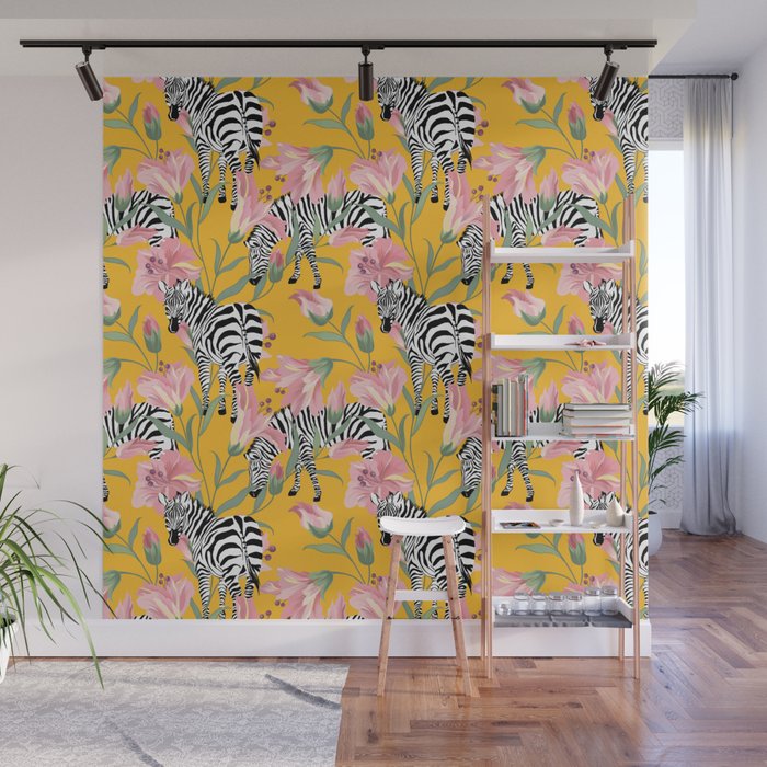 Striped For Life | Zebra Mango Forest | Modern Bohemian Wildlife Jungle | Botanical Nature Wall Mural Gallery Image 1