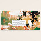 Flamingo Sighting, Jungle Nature Wildlife Birds Painting, Animals Forest Safari Illustration Desk Mat Gallery Image 1