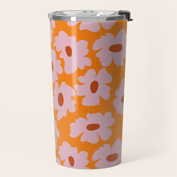 Lazy Pink floral  Travel Mug Gallery Image 2