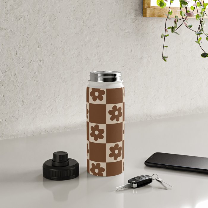 flower check âÂ all over chocolate Water Bottle Gallery Image 4