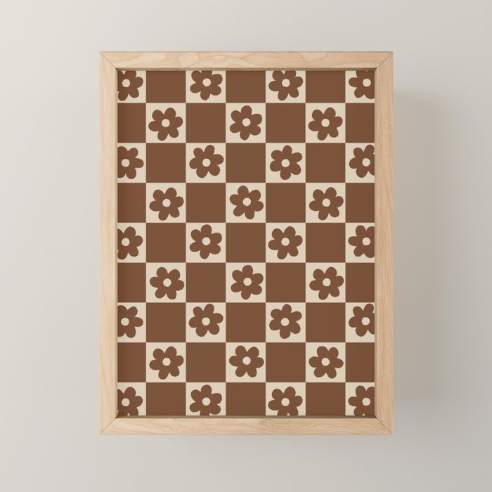 flower check âÂ all over chocolate Mini Art Print Gallery Image 1
