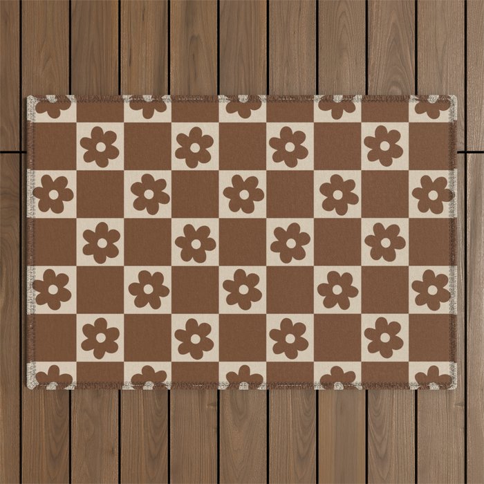 flower check âÂ all over chocolate Outdoor Rug Gallery Image 1