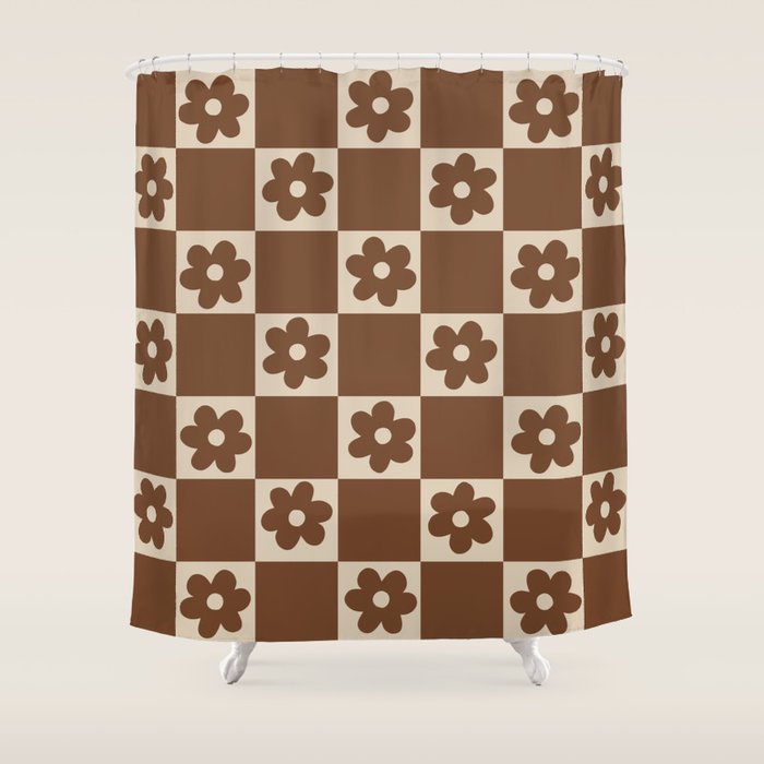 flower check âÂ all over chocolate Shower Curtain Gallery Image 1