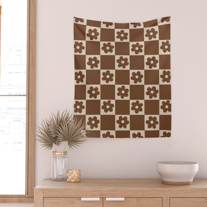 flower check âÂ all over chocolate Wall Tapestry Gallery Image 2