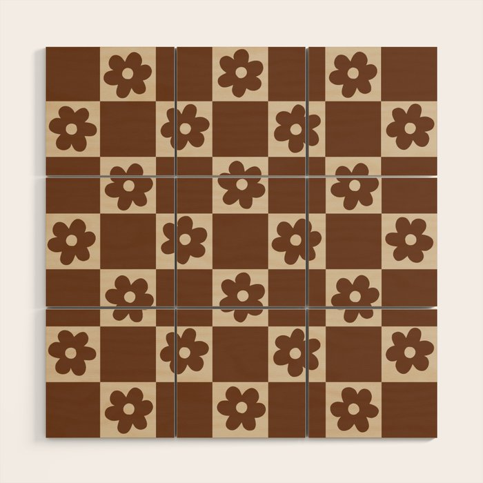 flower check âÂ all over chocolate Wood Wall Art Gallery Image 1