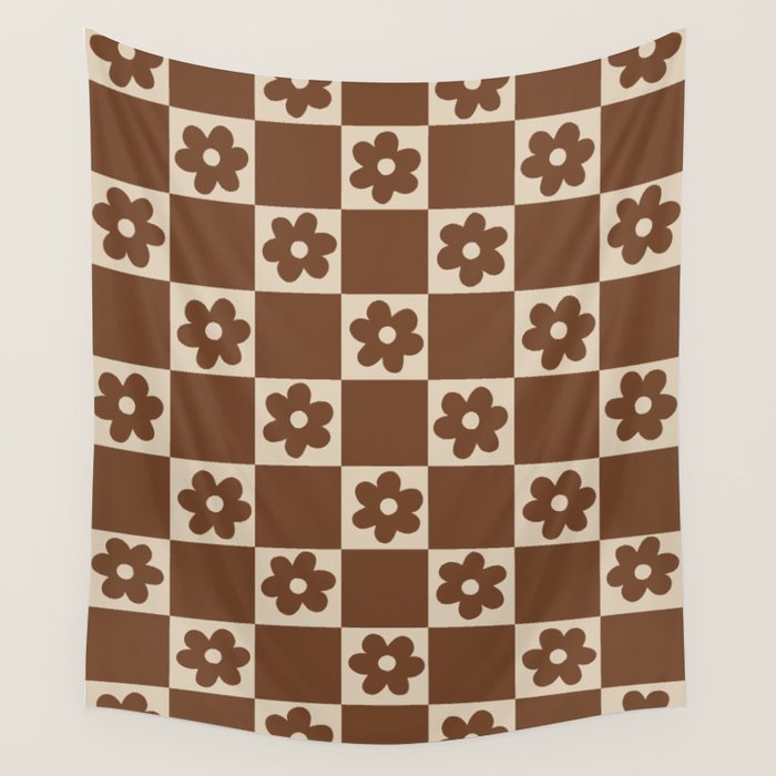 flower check âÂ all over chocolate Wall Tapestry Gallery Image 1