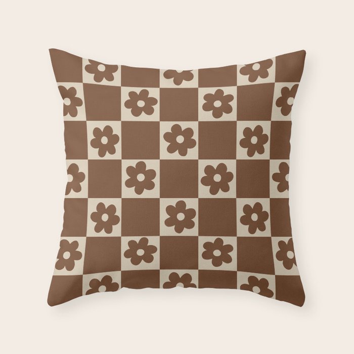 flower check âÂ all over chocolate Throw Pillow Gallery Image 6