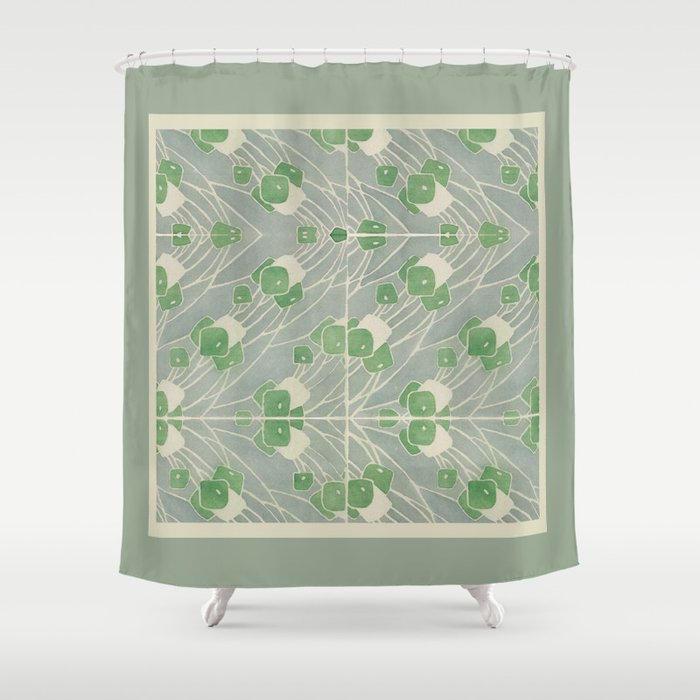 Green Geometric 1915 Hannah Borger Overbeck Shower Curtain Gallery Image 1
