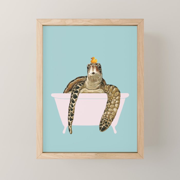 Sea Turtle in Bathtub in Blue Mini Art Print Gallery Image 1