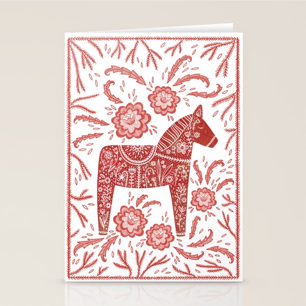 Swedish Dala Horse Red Stationery Card Gallery Image 2