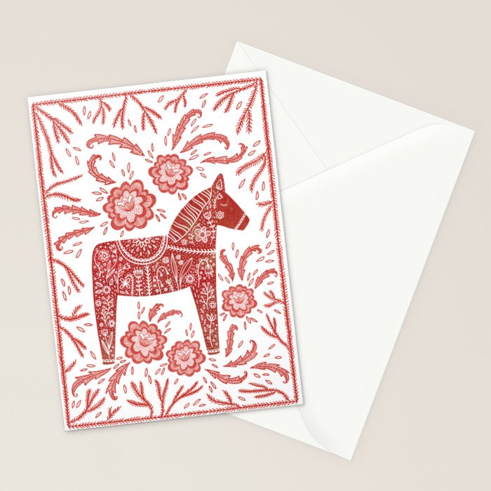 Swedish Dala Horse Red Stationery Card Gallery Image 2