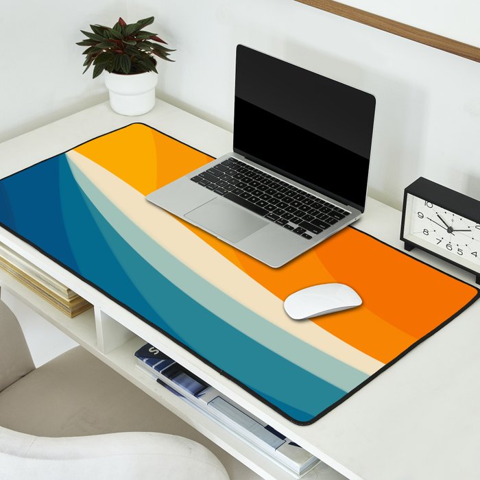Abstract colorful landscape with wavy sea and sun Desk Mat Gallery Image 2
