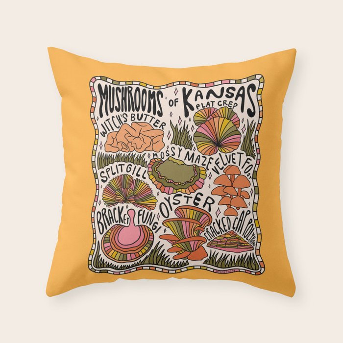 Mushrooms of Kansas Throw Pillow Gallery Image 1