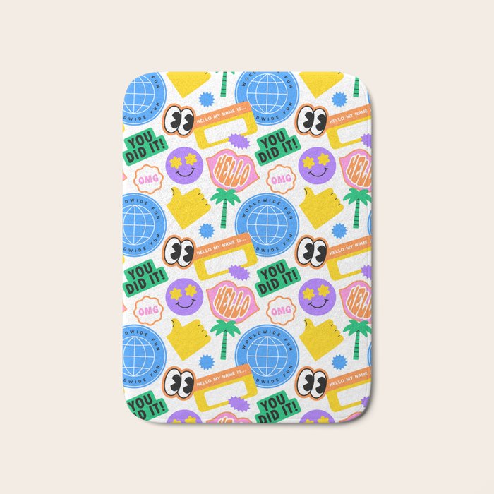 Retro cartoon sticker label pattern Bath Mat Gallery Image 1