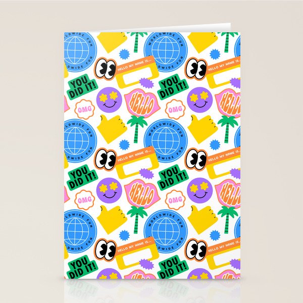 Retro cartoon sticker label pattern Stationery Card Gallery Image 1