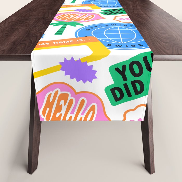Retro cartoon sticker label pattern Table Runner Gallery Image 1