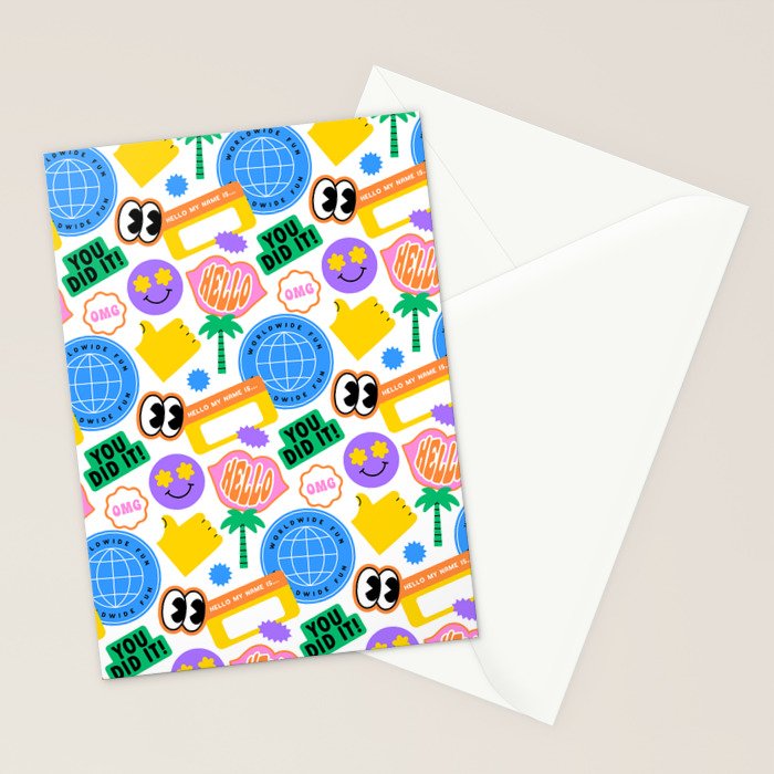 Retro cartoon sticker label pattern Stationery Card Gallery Image 2