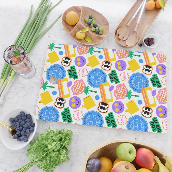 Retro cartoon sticker label pattern Cutting Board Gallery Image 2