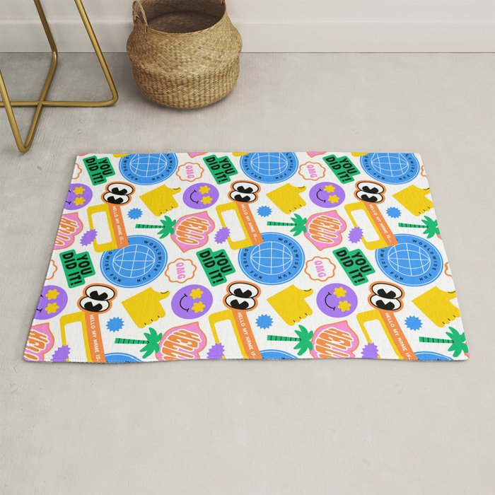 Retro cartoon sticker label pattern Rug Gallery Image 1