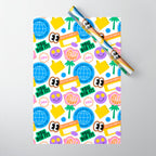 Retro cartoon sticker label pattern Wrapping Paper Gallery Image 1