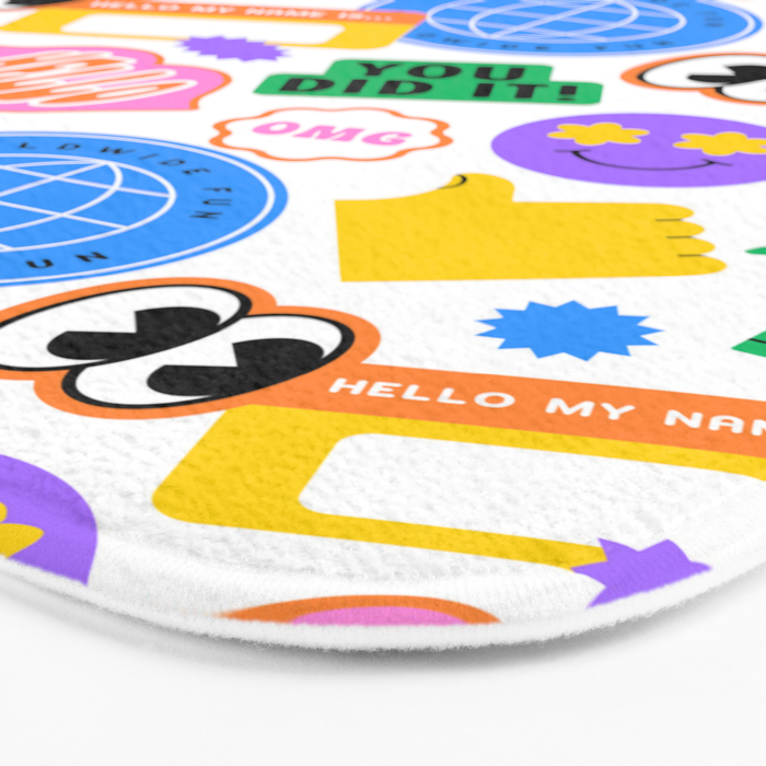 Retro cartoon sticker label pattern Bath Mat Gallery Image 3