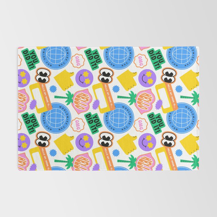 Retro cartoon sticker label pattern Rug Gallery Image 2