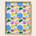 Retro cartoon sticker label pattern Serving Tray Gallery Image 1