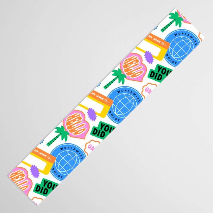 Retro cartoon sticker label pattern Table Runner Gallery Image 3