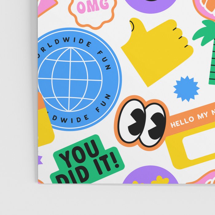 Retro cartoon sticker label pattern Poster Gallery Image 3