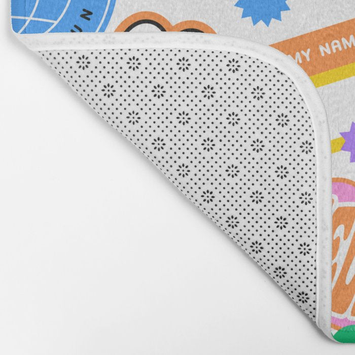 Retro cartoon sticker label pattern Bath Mat Gallery Image 2