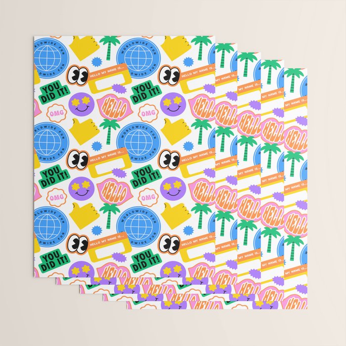 Retro cartoon sticker label pattern Wrapping Paper Gallery Image 3