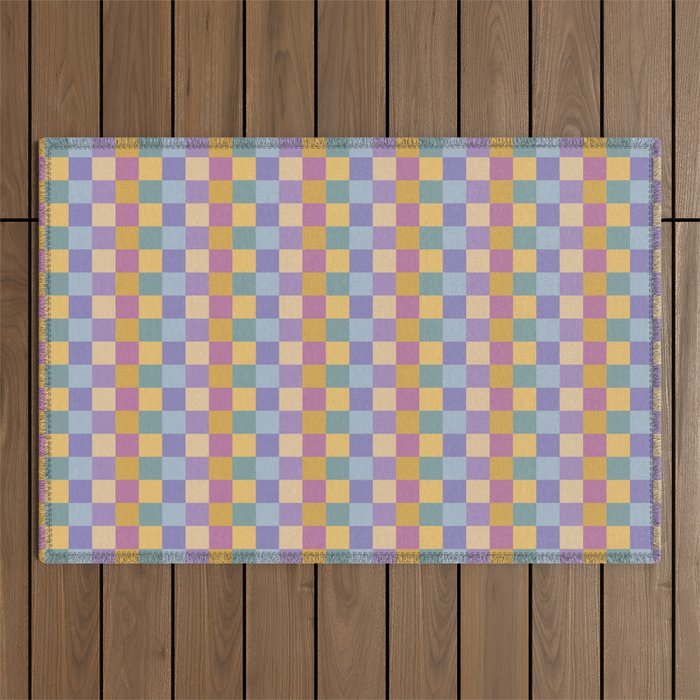 Checkered Multicolor Pattern XXXV Colorful 90s Outdoor Rug Gallery Image 1