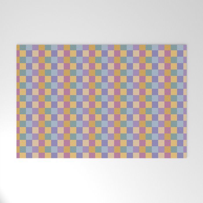 Checkered Multicolor Pattern XXXV Colorful 90s Welcome Mat Gallery Image 1