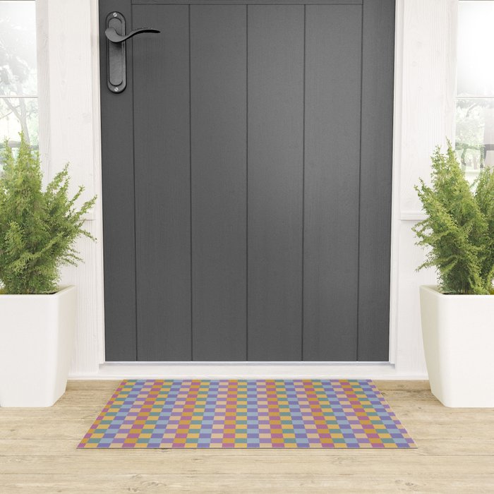 Checkered Multicolor Pattern XXXV Colorful 90s Welcome Mat Gallery Image 3