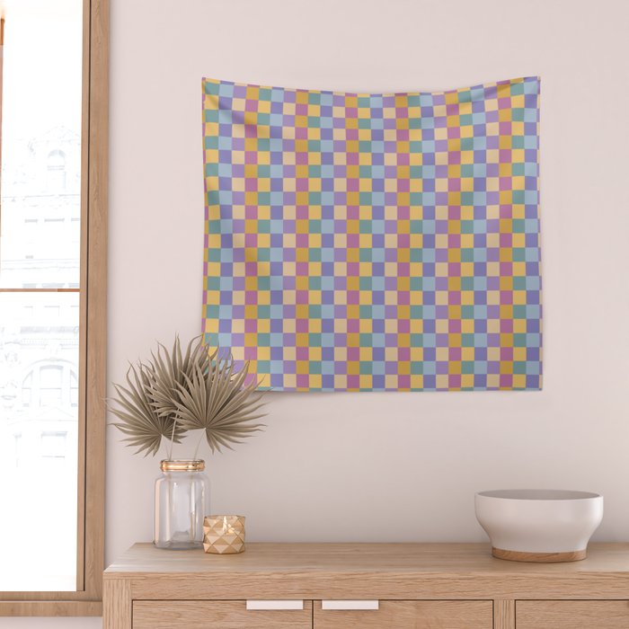 Checkered Multicolor Pattern XXXV Colorful 90s Wall Tapestry Gallery Image 2